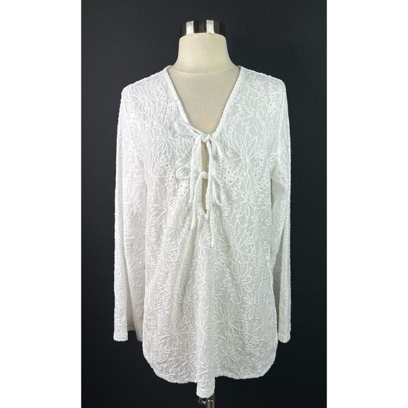 Michael Kors Lace Floral Semi Sheer Long Sleeve Blouse - Picture 1 of 14